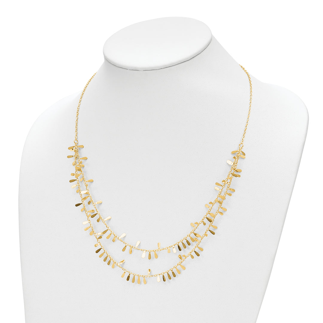 Collar Fantasía de Doble Cadena en Oro Amarillo de 14K con Extensor de 2 Pulgadas