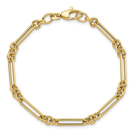Pulsera de Enlaces de Diseño en Oro de 14k Pulido