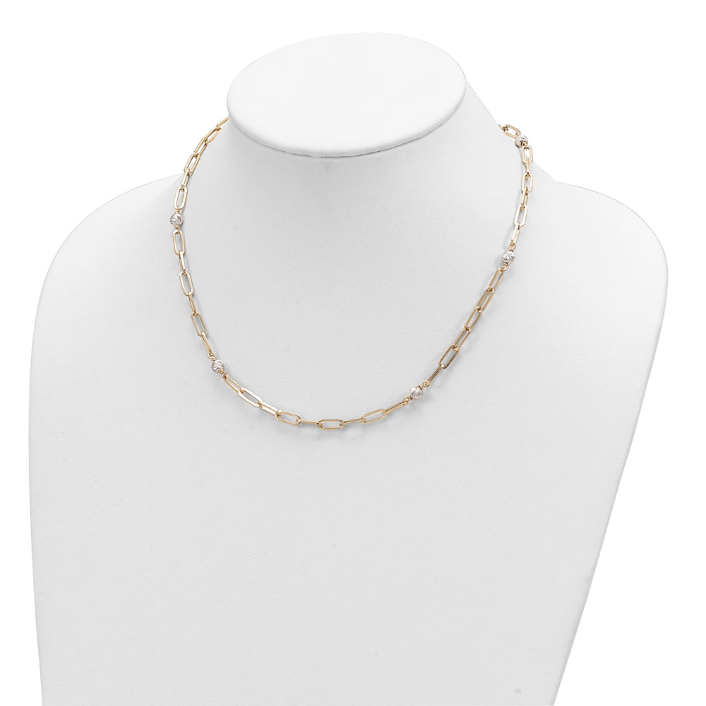 14K Two-Tone Gold Necklace with Polished Beads and Fancy Link - 18 Inches