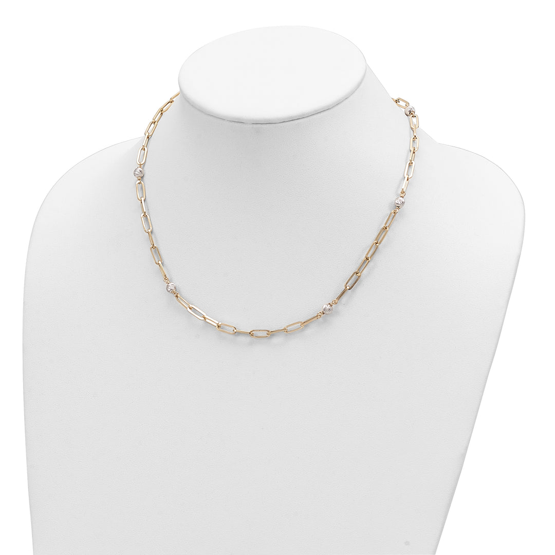 14K Two-Tone Gold Necklace with Polished Beads and Fancy Link - 18 Inches