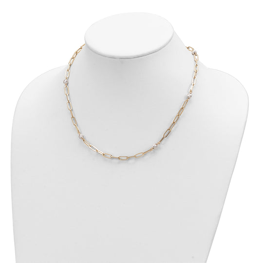 14K Two-Tone Gold Necklace with Polished Beads and Fancy Link - 18 Inches