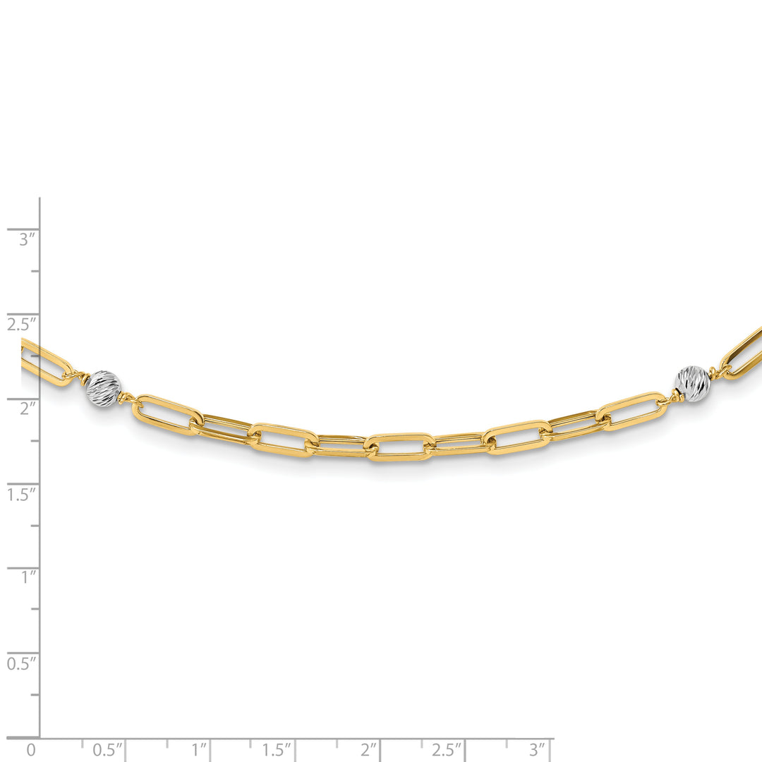 14K Two-Tone Gold Necklace with Polished Beads and Fancy Link - 18 Inches