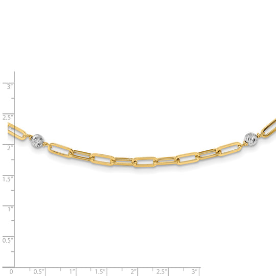 14K Two-Tone Gold Necklace with Polished Beads and Fancy Link - 18 Inches