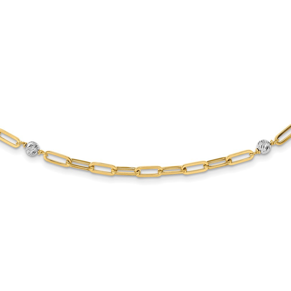 14K Two-Tone Gold Necklace with Polished Beads and Fancy Link - 18 Inches