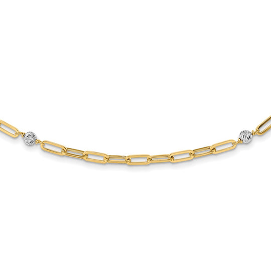 14K Two-Tone Gold Necklace with Polished Beads and Fancy Link - 18 Inches