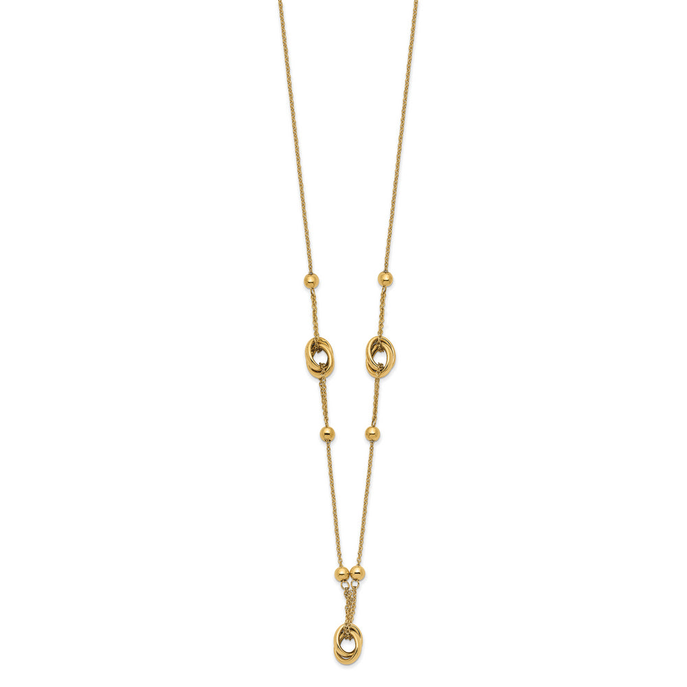 Elegant 14K Beaded and Link Necklace, 1.5 Inch Extension