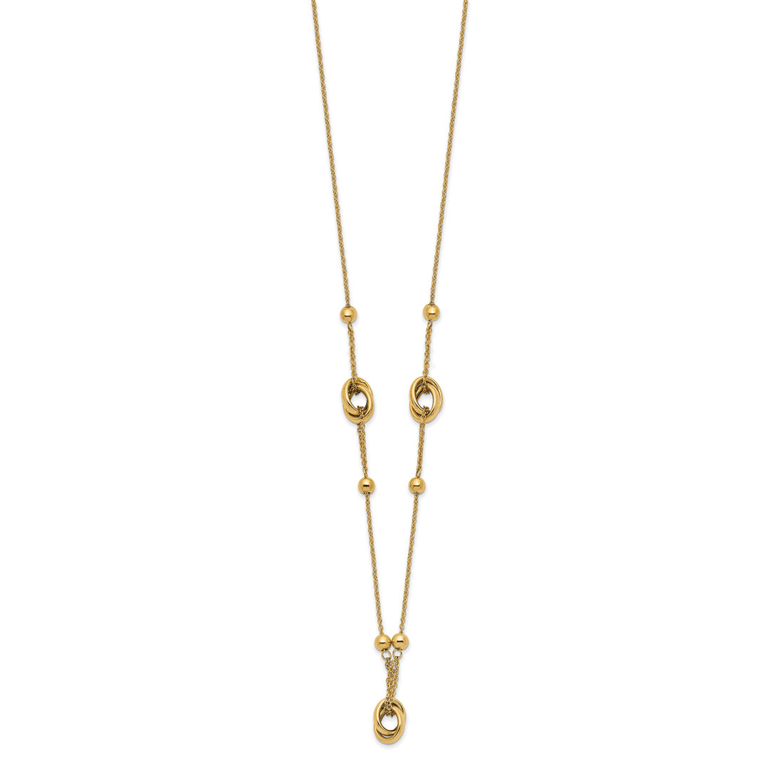 Elegant 14K Beaded and Link Necklace, 1.5 Inch Extension