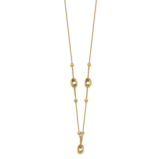 Elegant 14K Beaded and Link Necklace, 1.5 Inch Extension