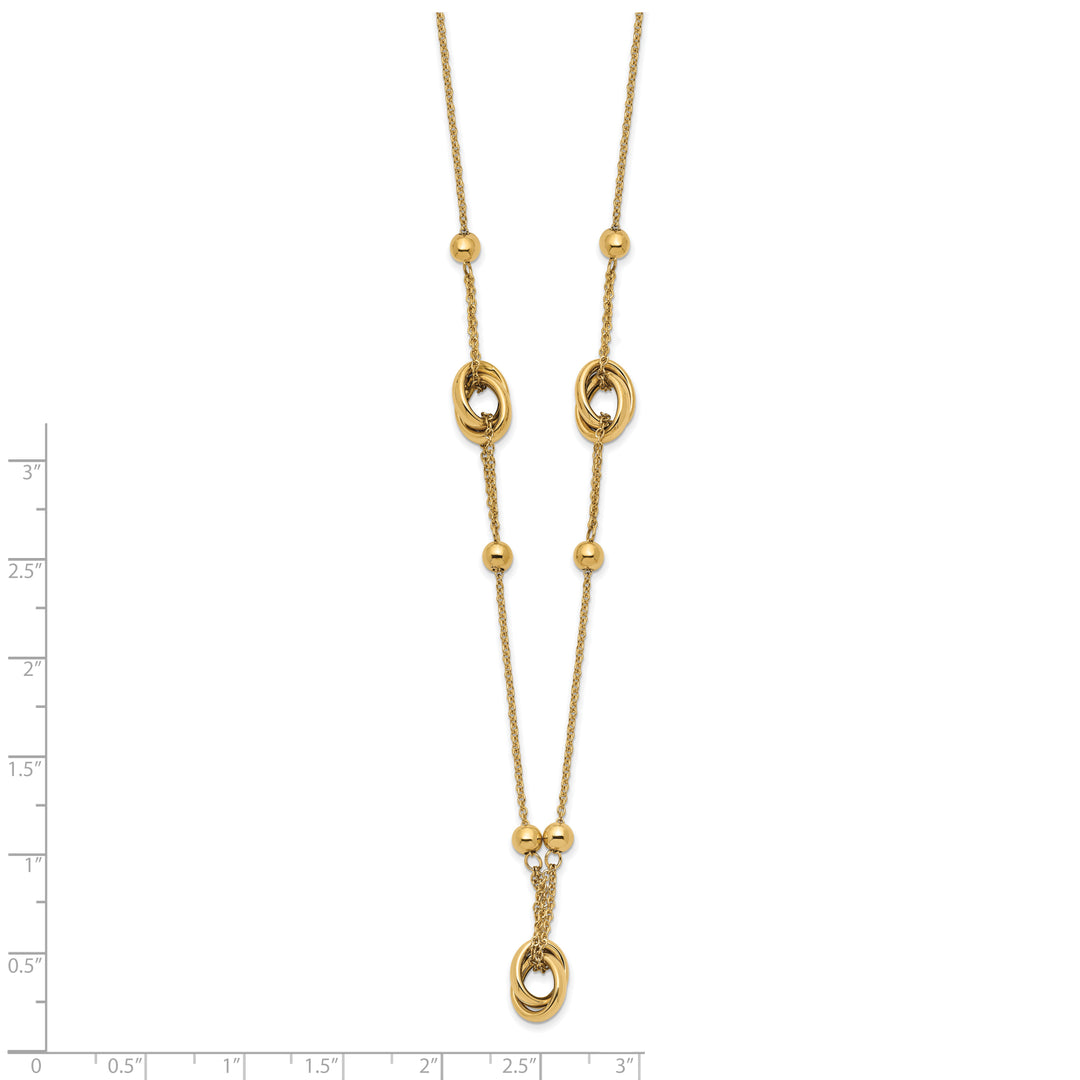 Elegant 14K Beaded and Link Necklace, 1.5 Inch Extension