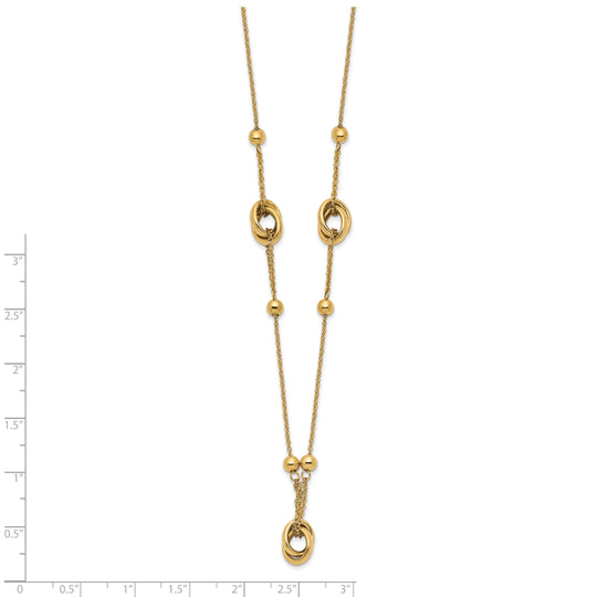Elegant 14K Beaded and Link Necklace, 1.5 Inch Extension