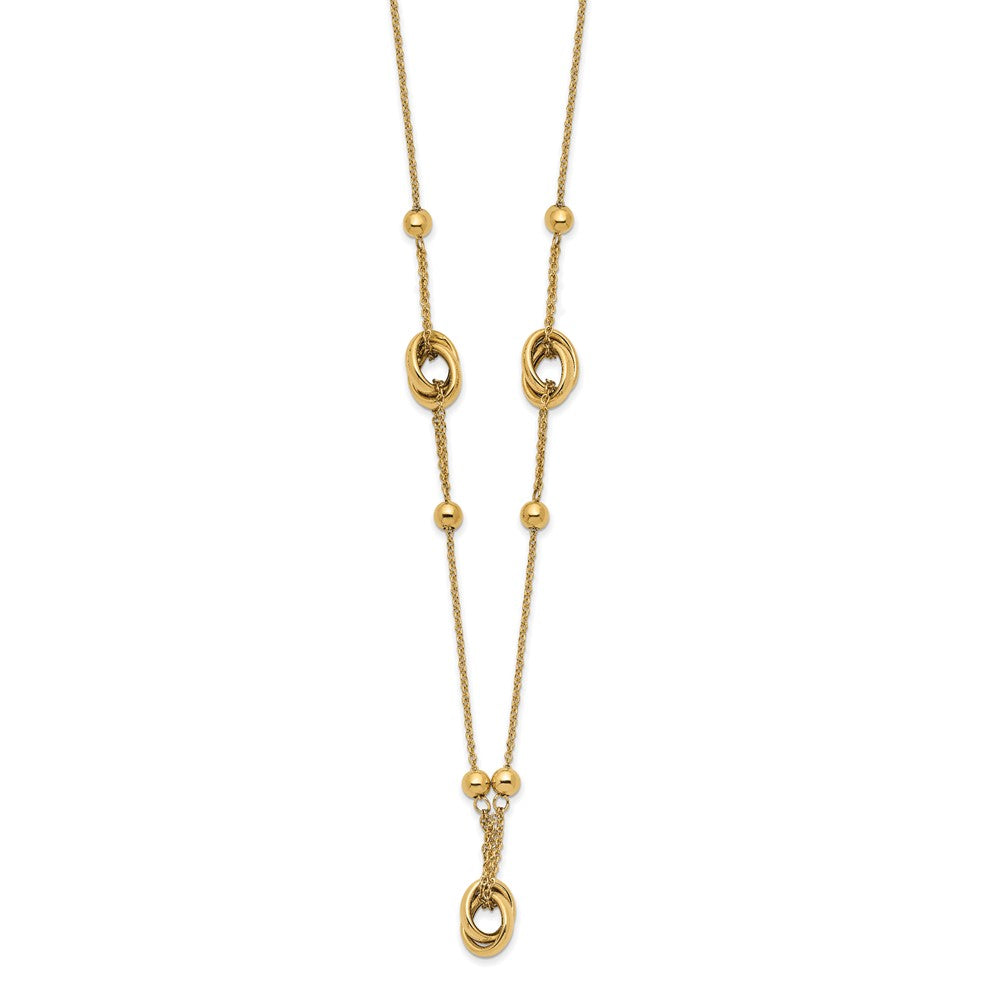 Elegant 14K Beaded and Link Necklace, 1.5 Inch Extension