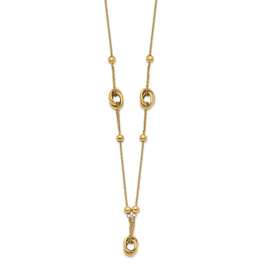 Elegant 14K Beaded and Link Necklace, 1.5 Inch Extension