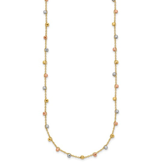 14K Polished Tri-color Pearl Necklace with D/C 18 inches
