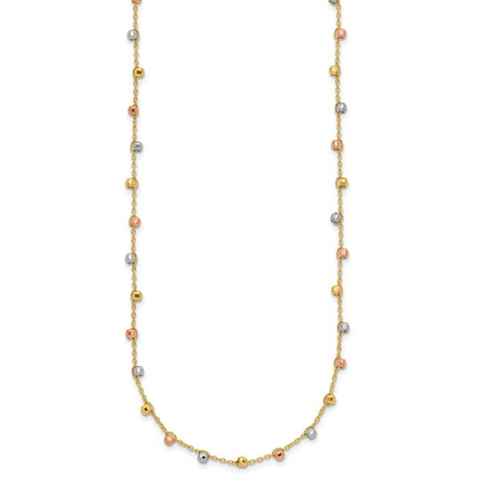 14K Polished Tri-color Pearl Necklace with D/C 18 inches