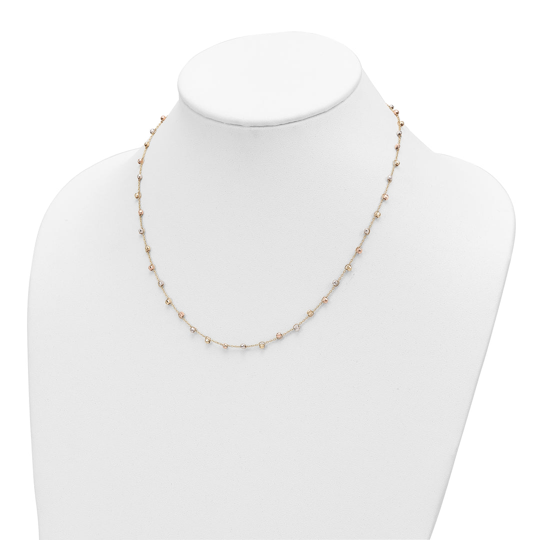 14K Polished Tri-color Pearl Necklace with D/C 18 inches