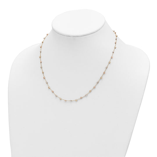 14K Polished Tri-color Pearl Necklace with D/C 18 inches
