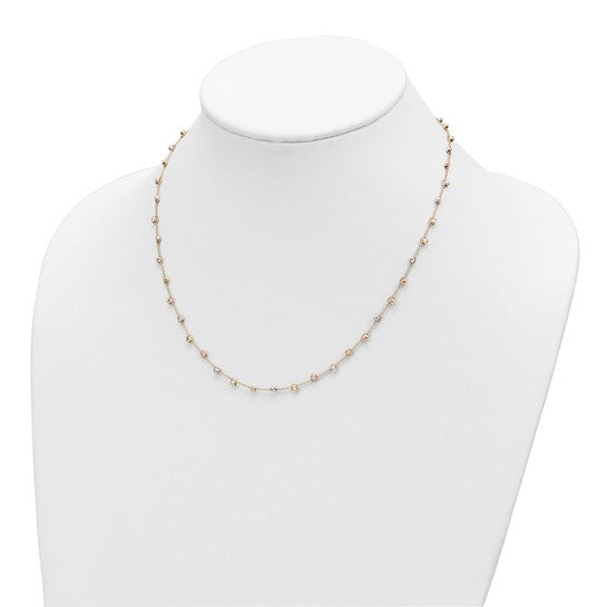 14K Polished Tri-color Pearl Necklace with D/C 18 inches