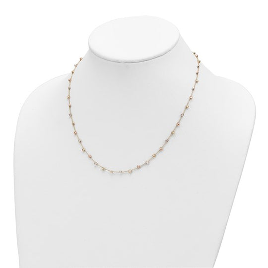 14K Polished Tri-color Pearl Necklace with D/C 18 inches