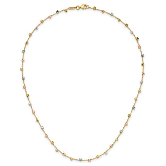 14K Polished Tri-color Pearl Necklace with D/C 18 inches
