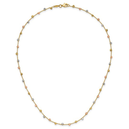 14K Polished Tri-color Pearl Necklace with D/C 18 inches