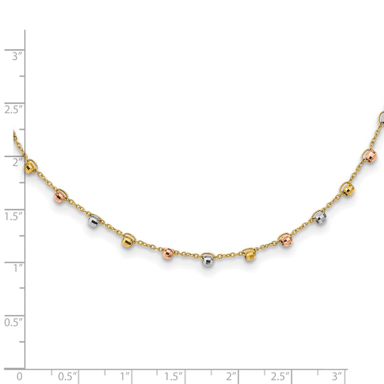 14K Polished Tri-color Pearl Necklace with D/C 18 inches