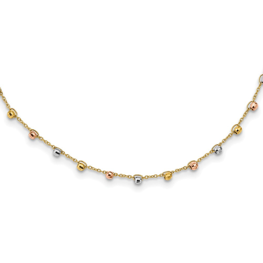 14K Polished Tri-color Pearl Necklace with D/C 18 inches