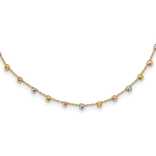 14K Polished Tri-color Pearl Necklace with D/C 18 inches
