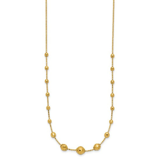 14K Textured Polished Bead Necklace, 17"