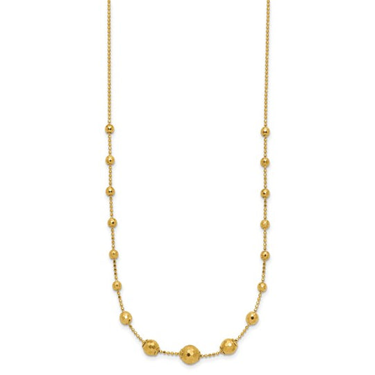 14K Textured Polished Bead Necklace, 17"