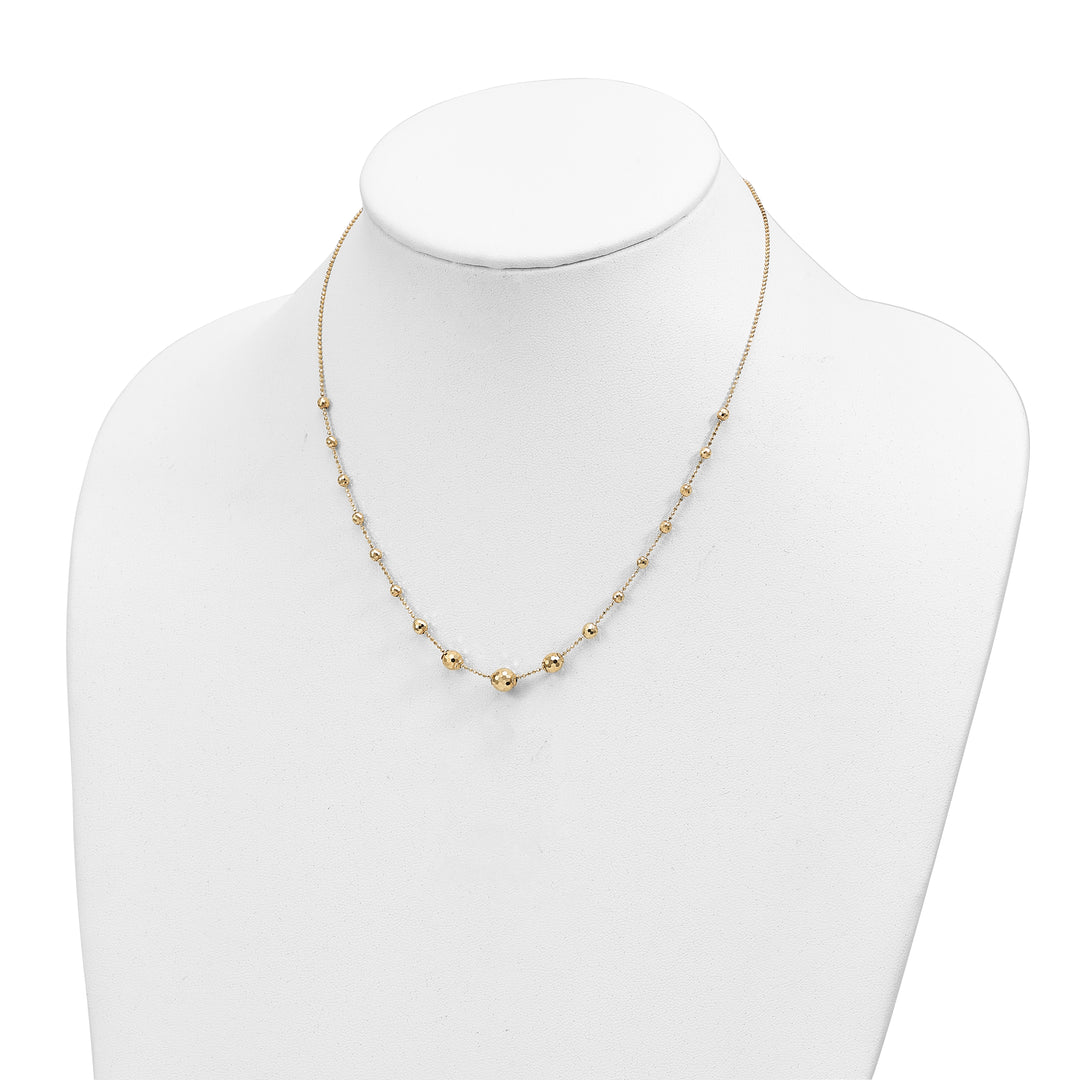 14K Textured Polished Bead Necklace, 17"