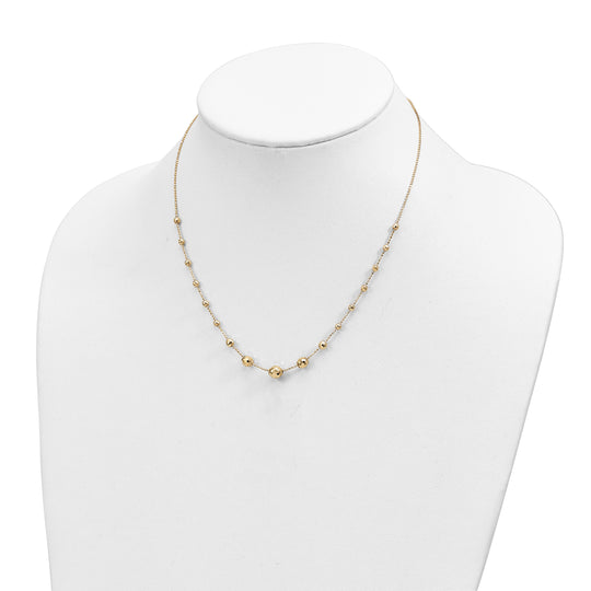 14K Textured Polished Bead Necklace, 17"