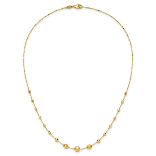 14K Textured Polished Bead Necklace, 17"