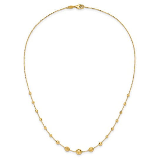 14K Textured Polished Bead Necklace, 17"