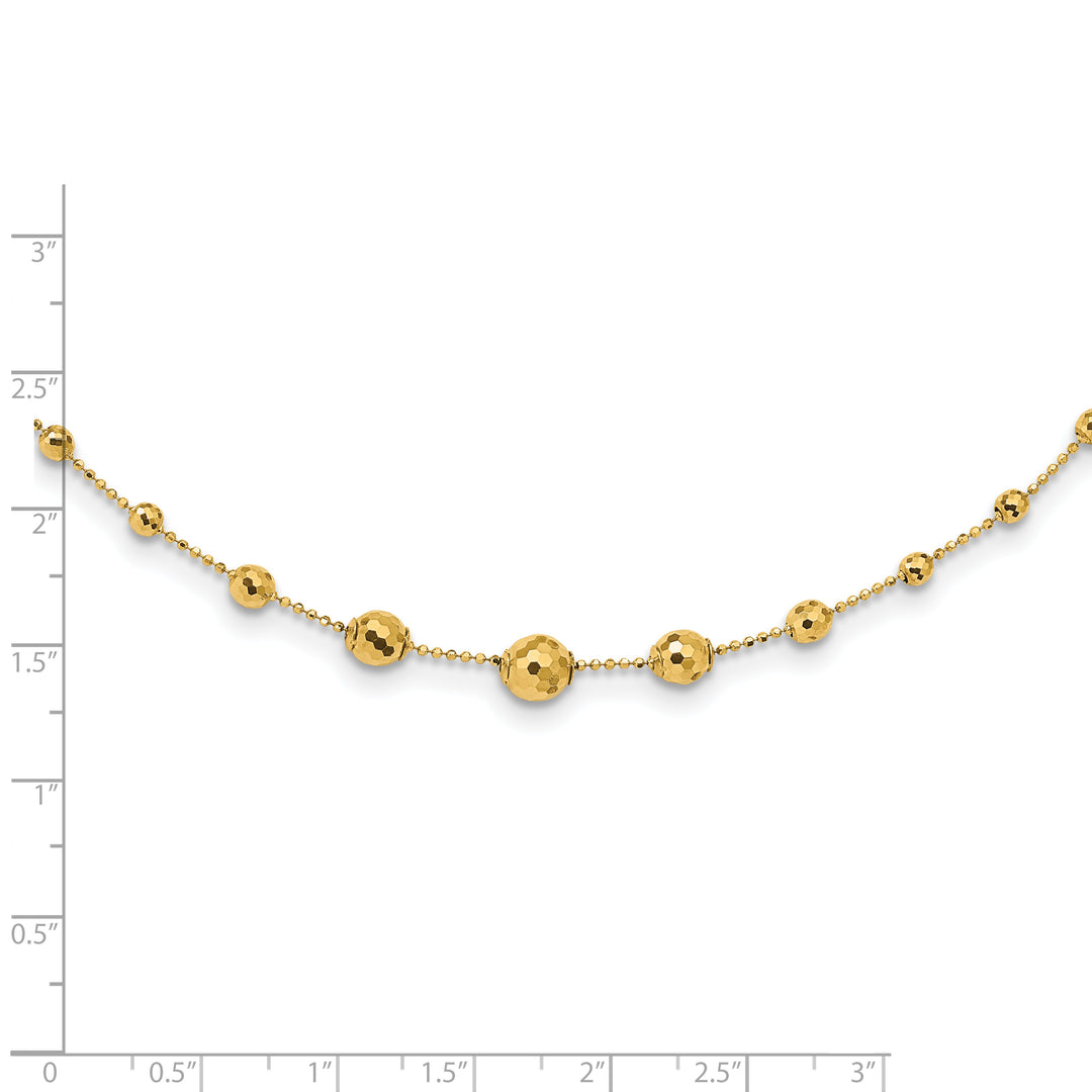 14K Textured Polished Bead Necklace, 17"