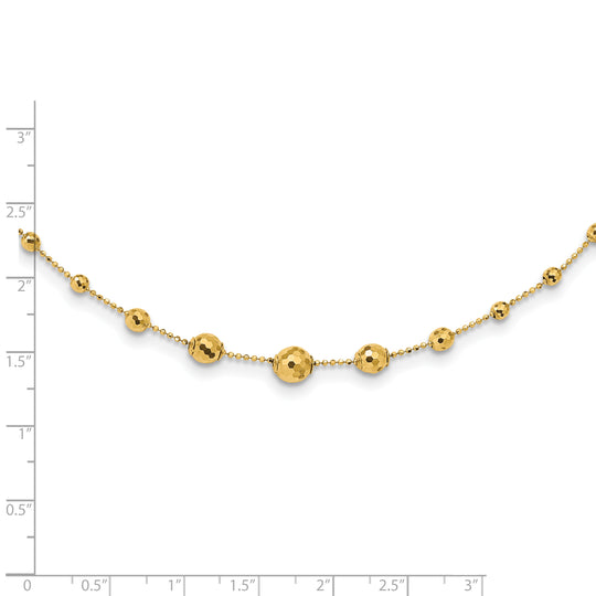 14K Textured Polished Bead Necklace, 17"