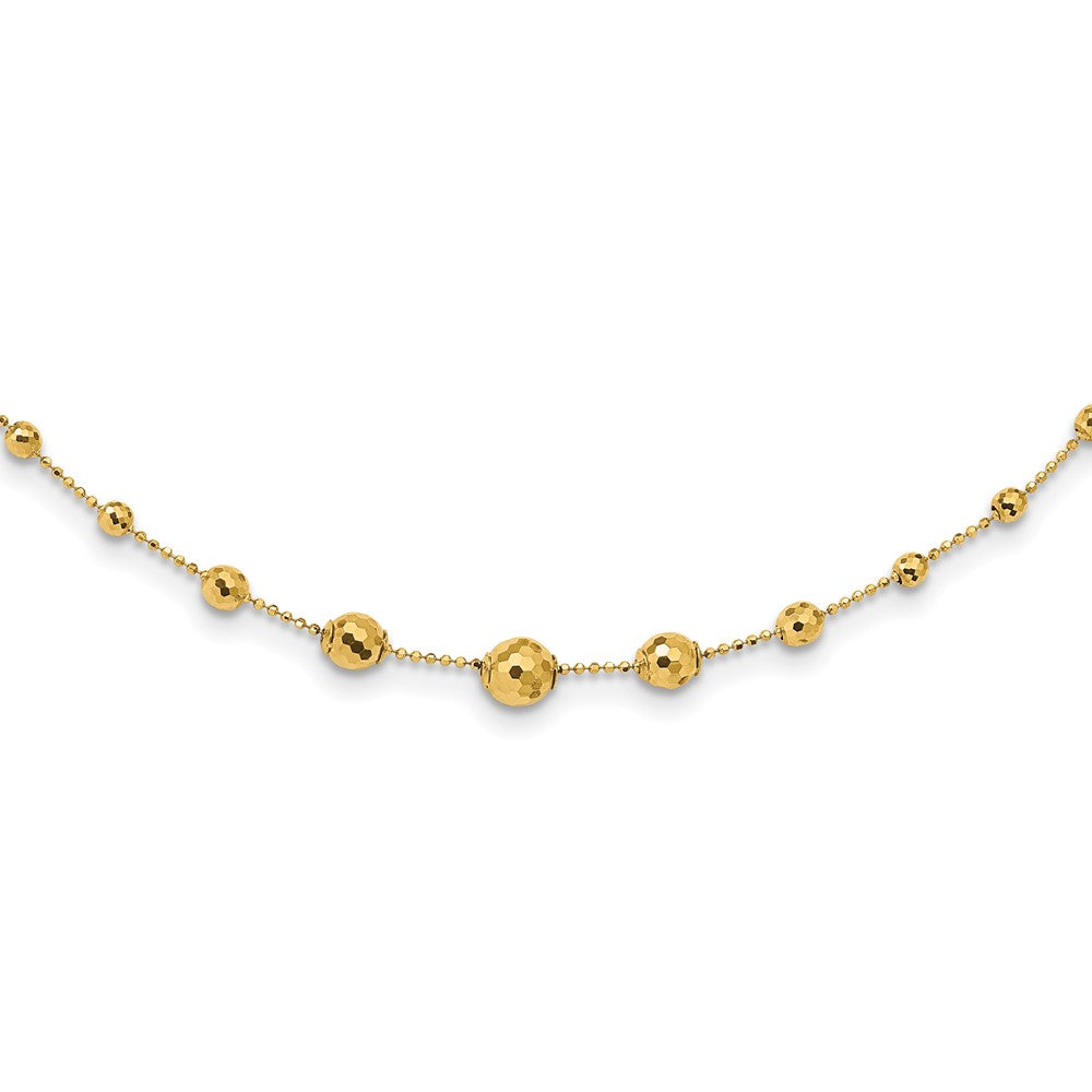 14K Textured Polished Bead Necklace, 17"
