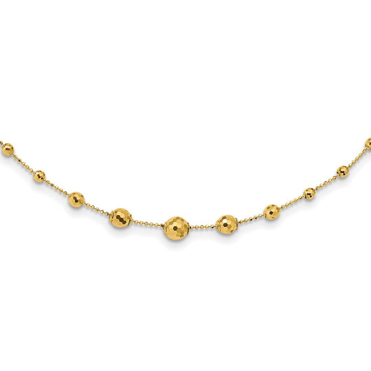 14K Textured Polished Bead Necklace, 17"
