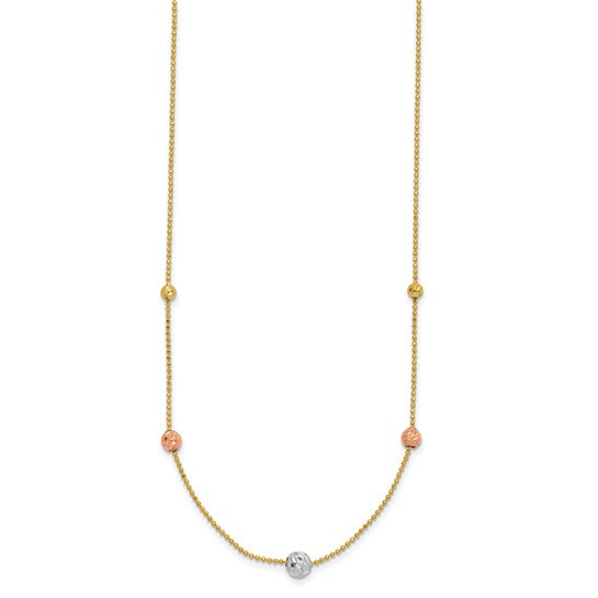 14K Tri-Color Polished Bead Chain Necklace