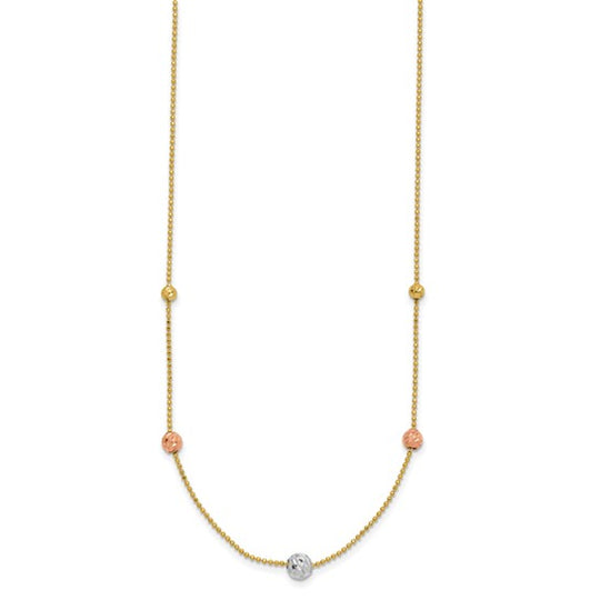 14K Tri-Color Polished Bead Chain Necklace