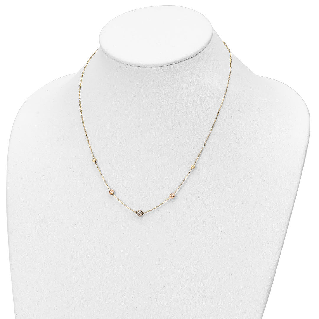 14K Tri-Color Polished Bead Chain Necklace