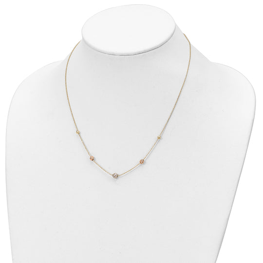 14K Tri-Color Polished Bead Chain Necklace