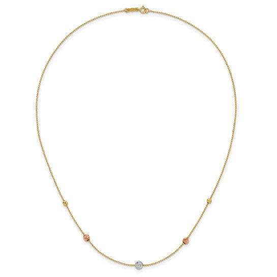 14K Tri-Color Polished Bead Chain Necklace