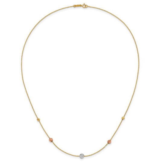14K Tri-Color Polished Bead Chain Necklace