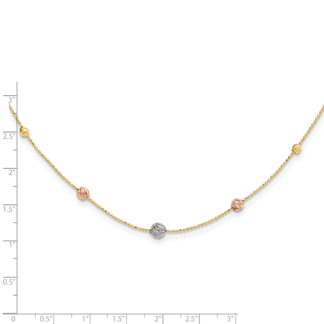 14K Tri-Color Polished Bead Chain Necklace
