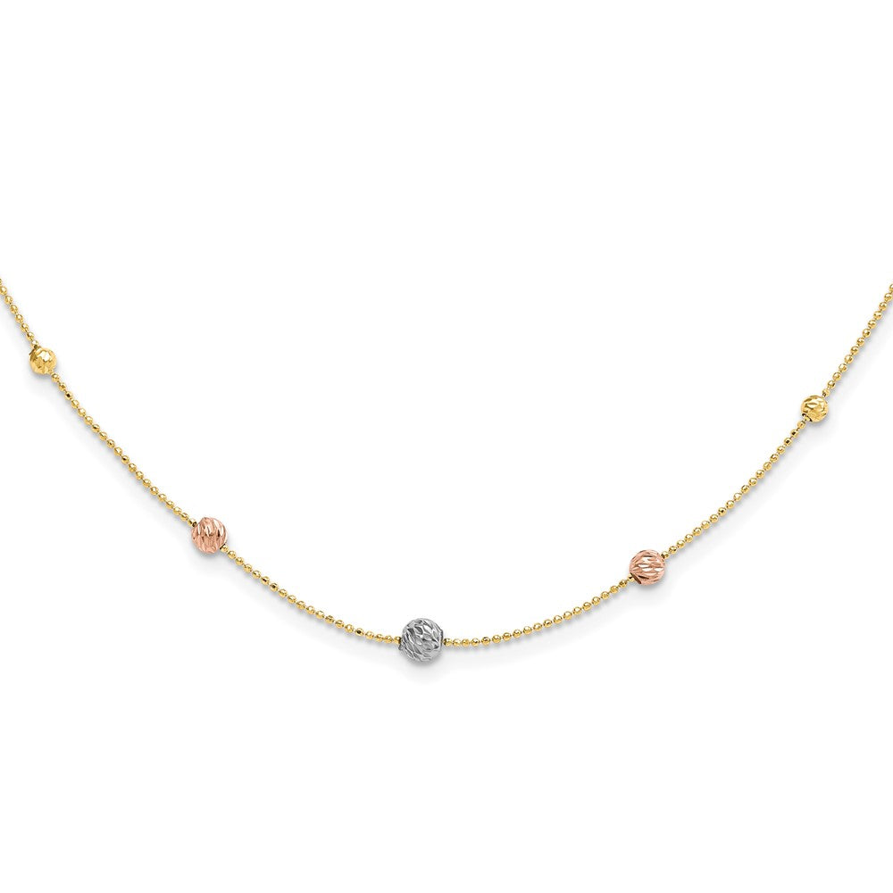 14K Tri-Color Polished Bead Chain Necklace