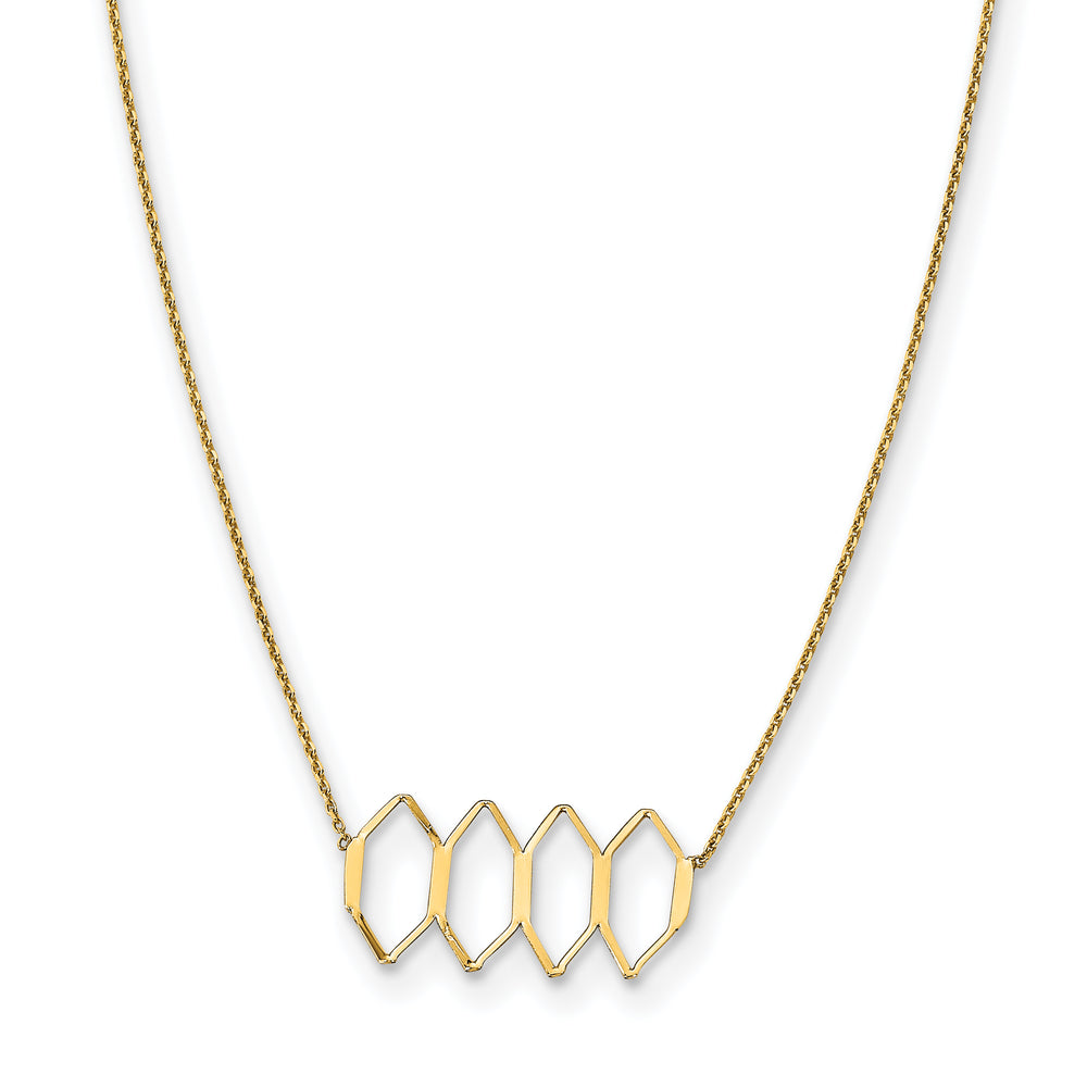 Polished 14K Gold Necklace with Elegant Shapes and 2-Inch Extension