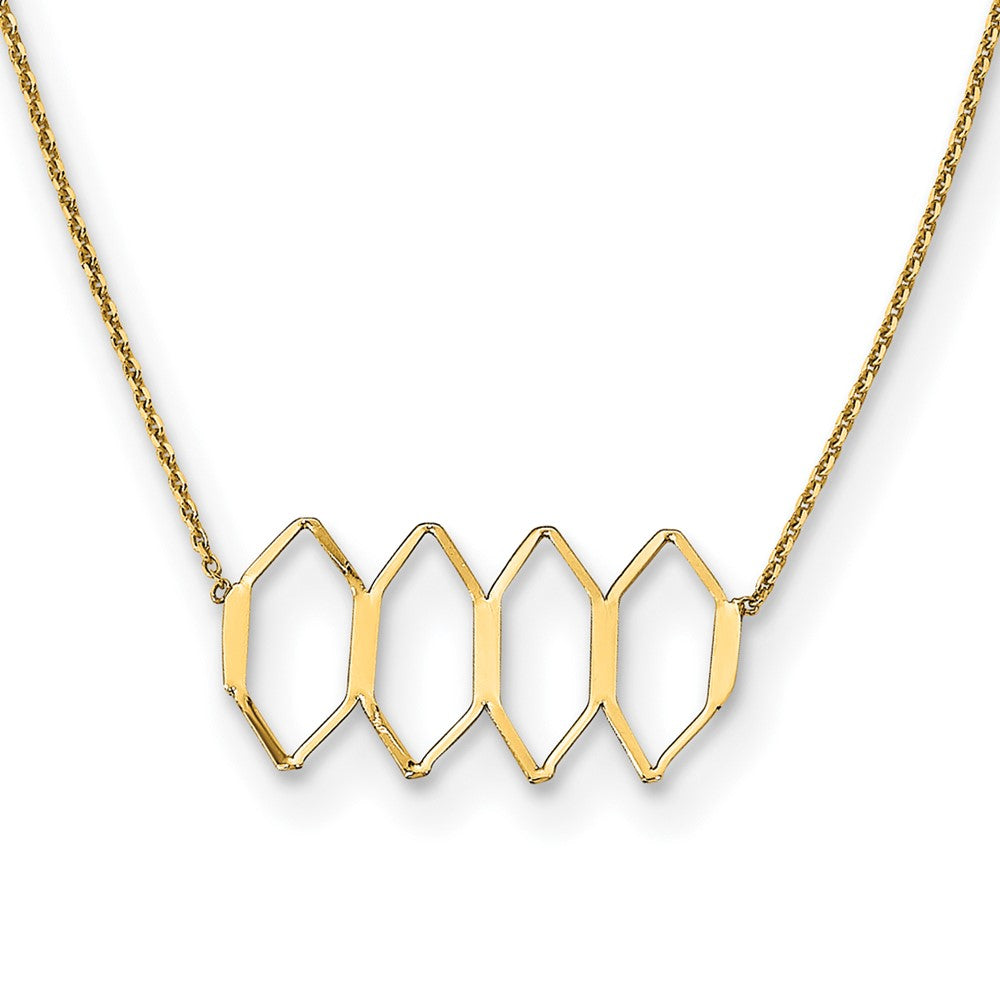 Polished 14K Gold Necklace with Elegant Shapes and 2-Inch Extension