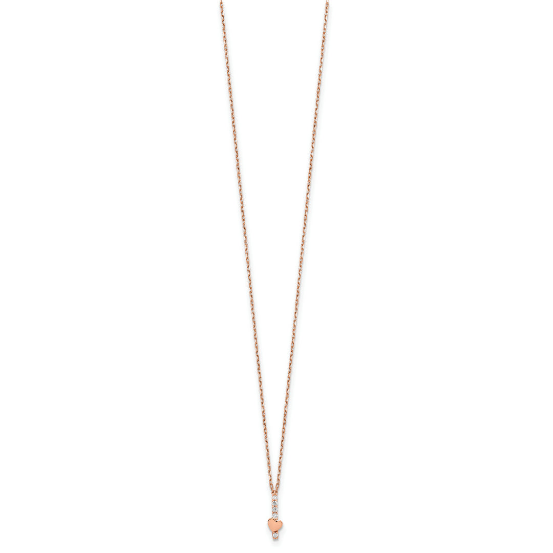 Collar con Corazón de CZ en Oro Rosa 14K Pulido con Extensor de 1.25 pulgadas