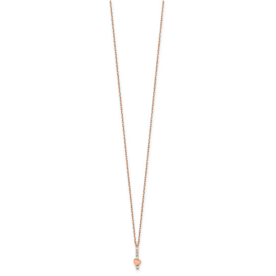 Collar con Corazón de CZ en Oro Rosa 14K Pulido con Extensor de 1.25 pulgadas