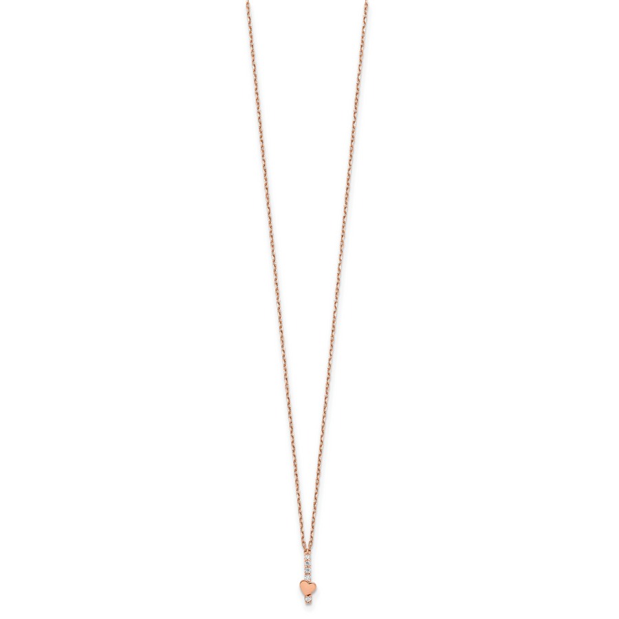Collar con Corazón de CZ en Oro Rosa 14K Pulido con Extensor de 1.25 pulgadas